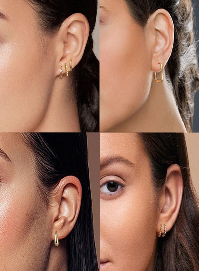 Tornito 11 Pairs Small Hoop Earrings Set 18K Gold Plated Cubic Zirconia Dangle Cartilage Hoops For Multiple Piercing Lightweight Twist Chunky Huggie Hoop Earrings For Women Men 10mm Gold Tone - Image 5