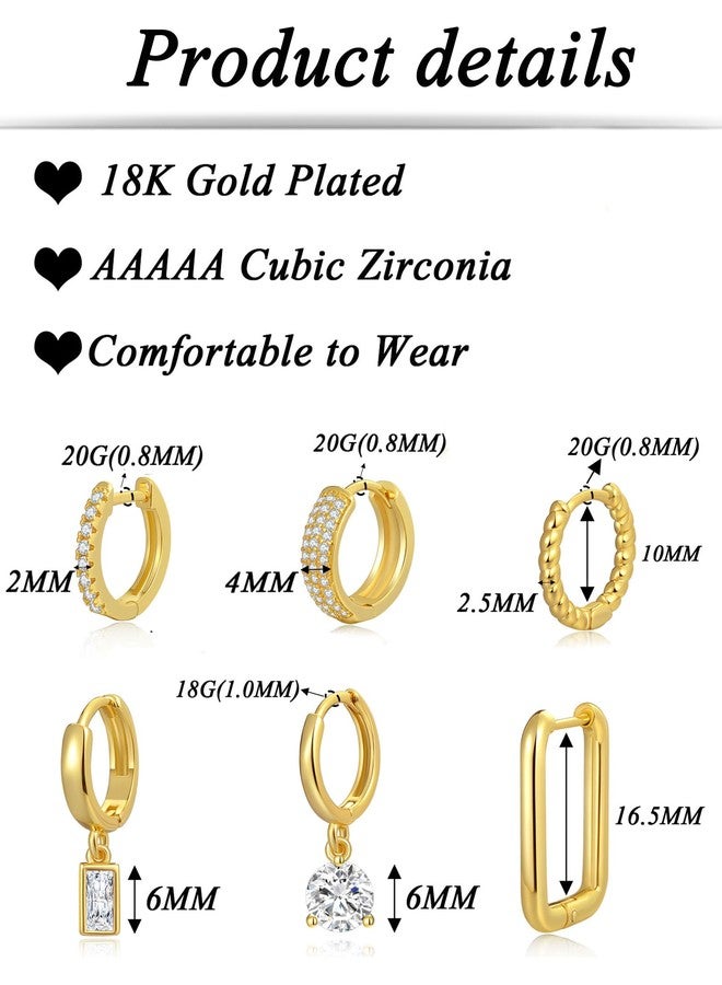 Tornito 11 Pairs Small Hoop Earrings Set 18K Gold Plated Cubic Zirconia Dangle Cartilage Hoops For Multiple Piercing Lightweight Twist Chunky Huggie Hoop Earrings For Women Men 10mm Gold Tone - Image 2
