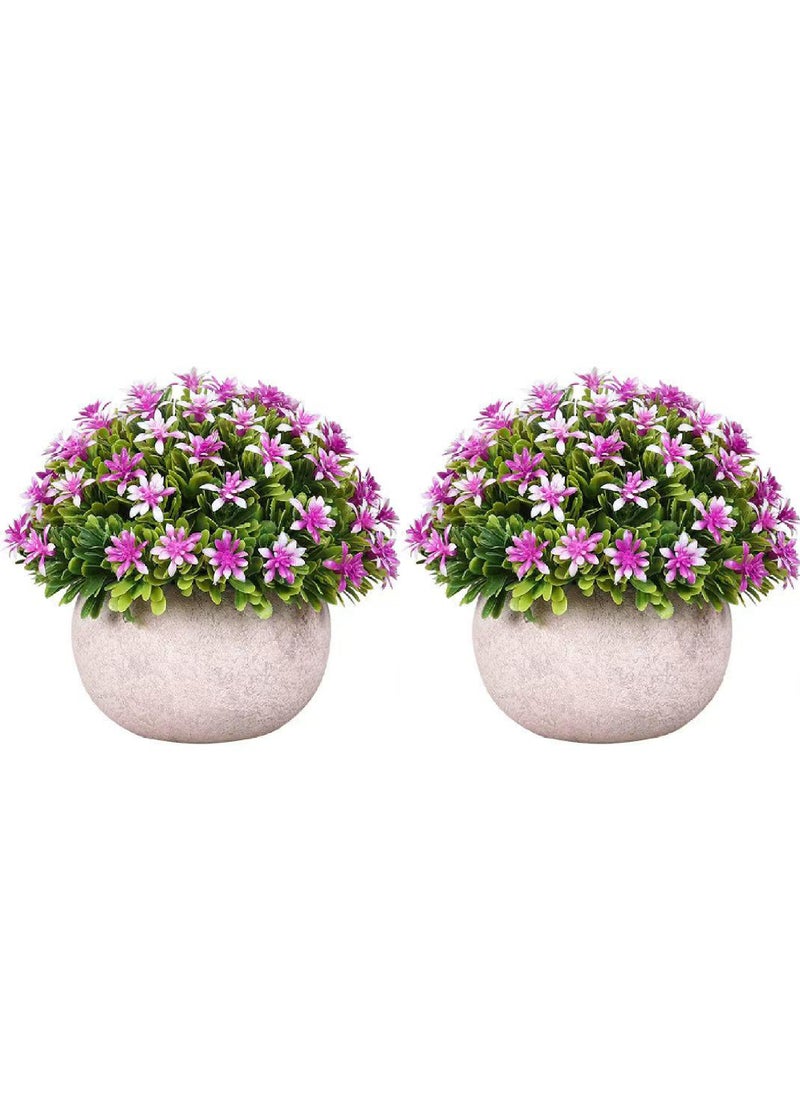 Rock Pow 2Pcs Mini Topiary Faux Plants Indoor- Small Fake Plants Decor Magnolia Home Office Desk Cubicle Farmhouse Kitchen Bookshelf Bedroom Bathroom Decor  - Image 1