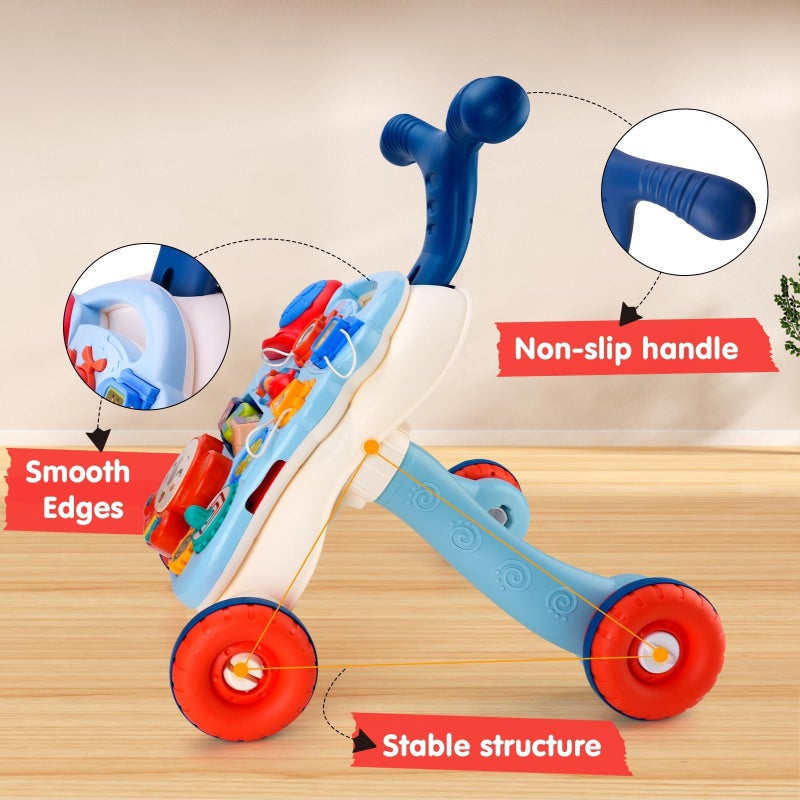 AuntyFey Baby Walker, 3 in 1 Push Walker for Baby Girls Boys, Baby Walking Toy for 1 Year Old Learning to Walk, Sit to Stand Baby Walker Push Toy for Girl 12 Months, Blue - Image 3