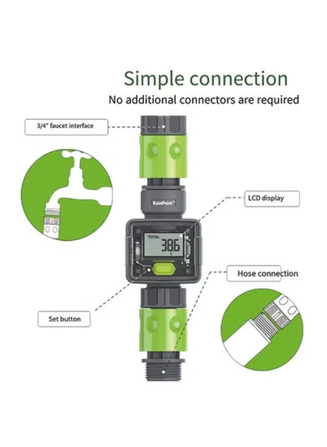 عداد مياه RAINPOINT لخرطوم الحديقة، عداد تدفق المياه GPM تتبع معدل التدفق جالون لتر استهلاك المياه لسقي خرطوم الحديقة في الهواء الطلق، تعبئة خزان المياه RV، رشاش الحديقة، بخاخ الفوهة - Image 2