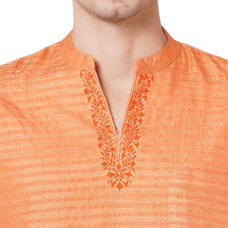 ARCHATTIRE Men’s Orange Jacquard Kurta for Men - Image 3