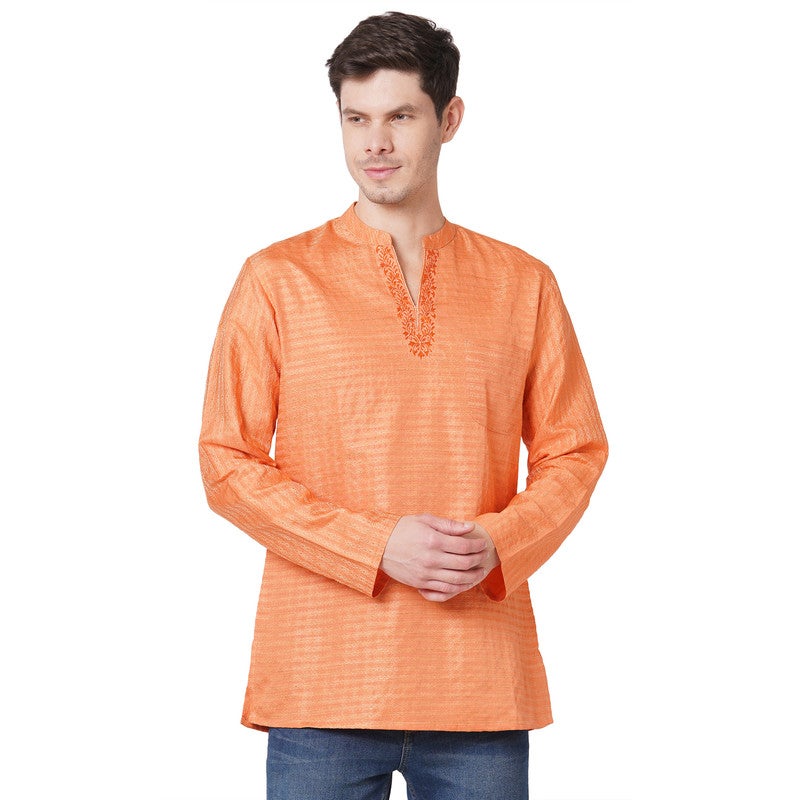 ARCHATTIRE Men’s Orange Jacquard Kurta for Men - Image 1