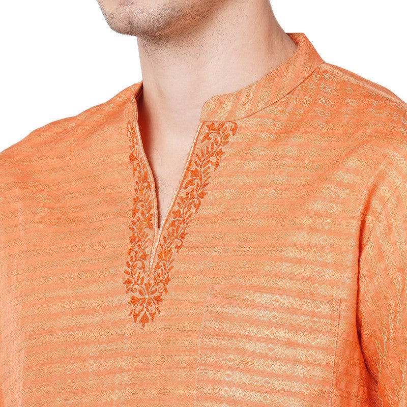 ARCHATTIRE Men’s Orange Jacquard Kurta for Men - Image 4