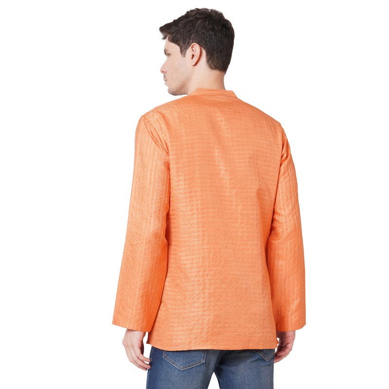 ARCHATTIRE Men’s Orange Jacquard Kurta for Men - Image 2