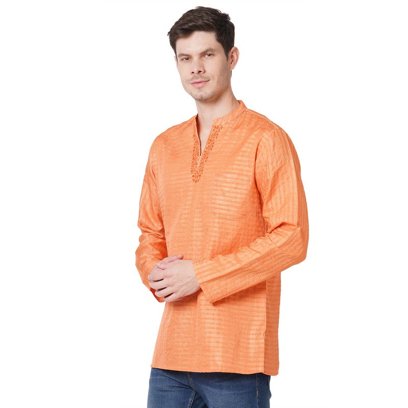 ARCHATTIRE Men’s Orange Jacquard Kurta for Men - Image 5