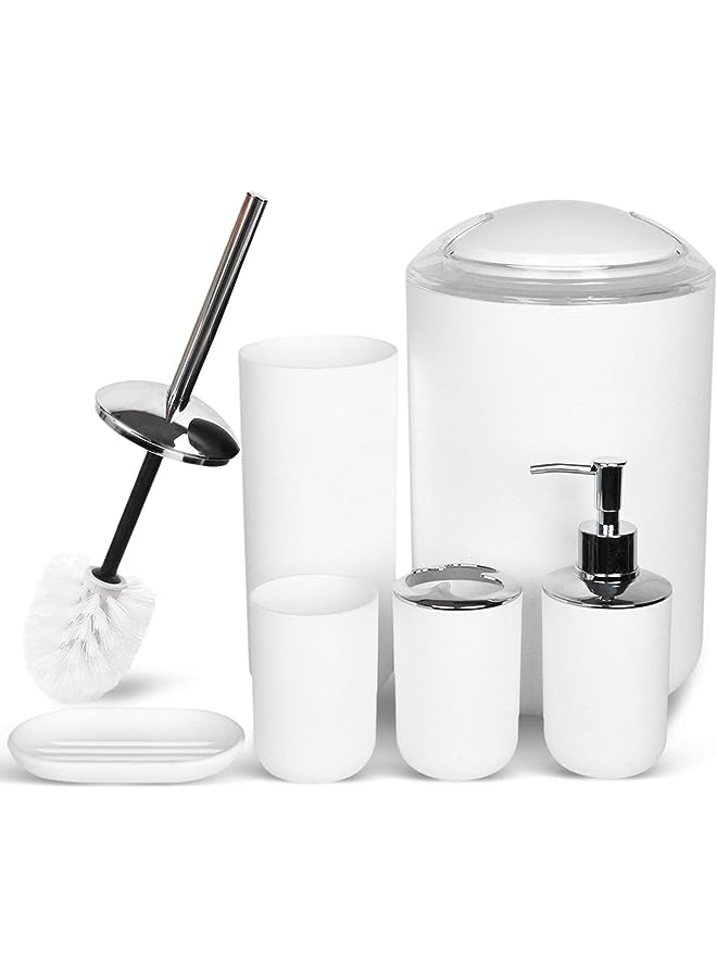 vesus Bathroom Accessories Set 6 Piece Bath Ensemble Includes Soap Dispenser, Toothbrush Holder, Toothbrush Cup, Soap Dish for Decorative Countertop and Housewarming Gift,New White - Image 1