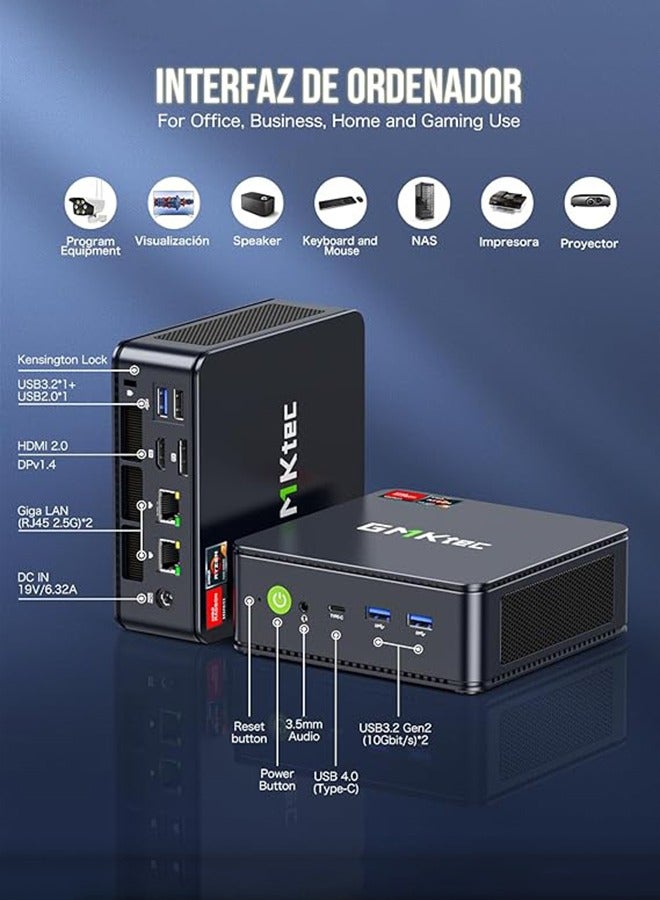 جمكتيك جي إم كيه تك M5 بلس حاسوب ألعاب ميني Ryzen 7 5825U (ترقية 5700U)، ذاكرة عشوائية 16 جيجابايت، قرص SSD سعة 512 جيجابايت، ويندوز 11 برو، LAN مزدوج NIC 2.5GbE، حواسيب سطح المكتب، عرض ثلاثي بدقة 4K، WiFi 6E، USB3.2، USB-C، Bluetooth 5.2، DP، HDMI 2.0 - Image 4