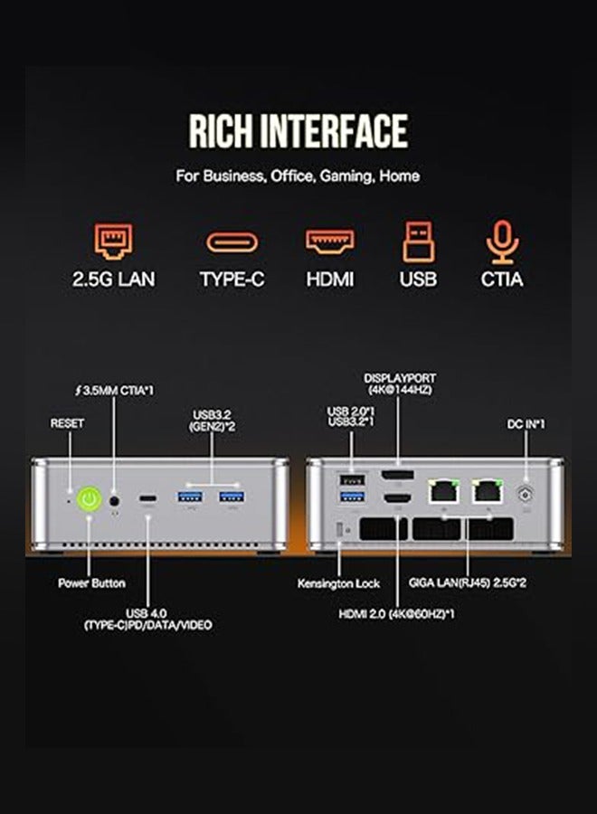 جمكتيك جي إم كيه تك M5 بلس حاسوب ألعاب ميني Ryzen 7 5825U (ترقية 5700U)، ذاكرة عشوائية 16 جيجابايت، قرص SSD سعة 512 جيجابايت، ويندوز 11 برو، LAN مزدوج NIC 2.5GbE، حواسيب سطح المكتب، عرض ثلاثي بدقة 4K، WiFi 6E، USB3.2، USB-C، Bluetooth 5.2، DP، HDMI 2.0 - Image 3