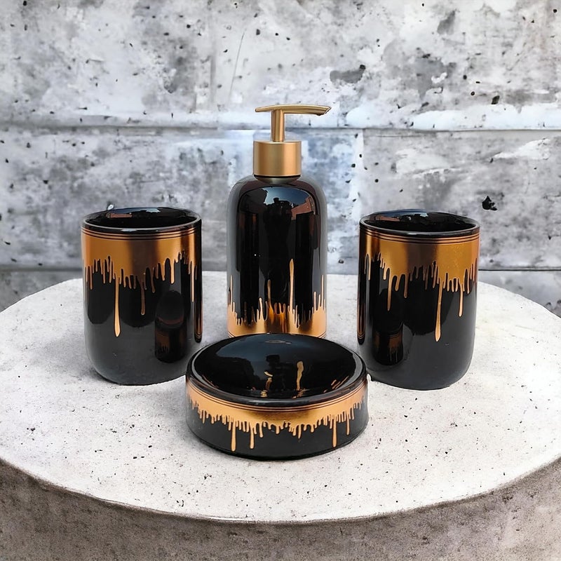 Whizzo Ceramic Bathroom Accessories Set Ceramic 4 Pieces Bathroom Accessories Set Soap Dispenser Toothbrush Holder Tumbler Soap Dish The Best Gifting Choice Black - Image 3