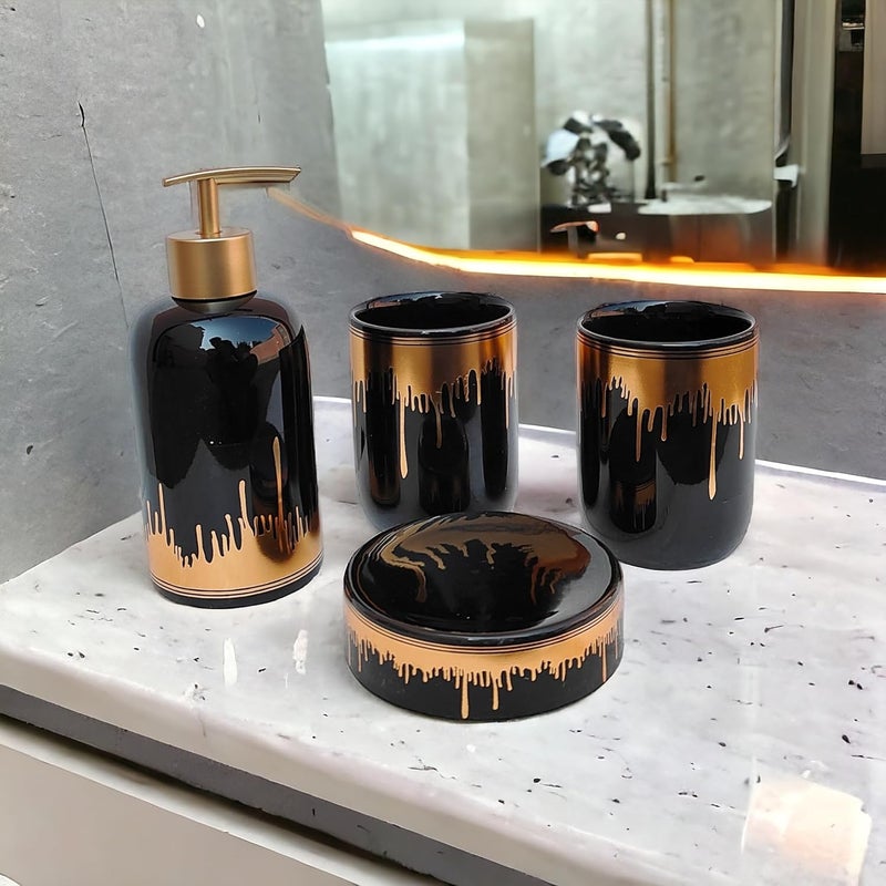 Whizzo Ceramic Bathroom Accessories Set Ceramic 4 Pieces Bathroom Accessories Set Soap Dispenser Toothbrush Holder Tumbler Soap Dish The Best Gifting Choice Black - Image 2