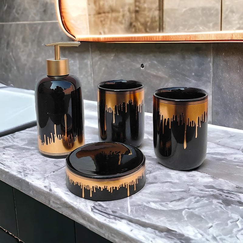 Whizzo Ceramic Bathroom Accessories Set Ceramic 4 Pieces Bathroom Accessories Set Soap Dispenser Toothbrush Holder Tumbler Soap Dish The Best Gifting Choice Black - Image 5