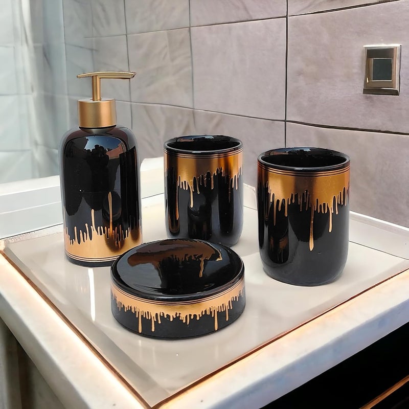 Whizzo Ceramic Bathroom Accessories Set Ceramic 4 Pieces Bathroom Accessories Set Soap Dispenser Toothbrush Holder Tumbler Soap Dish The Best Gifting Choice Black - Image 4
