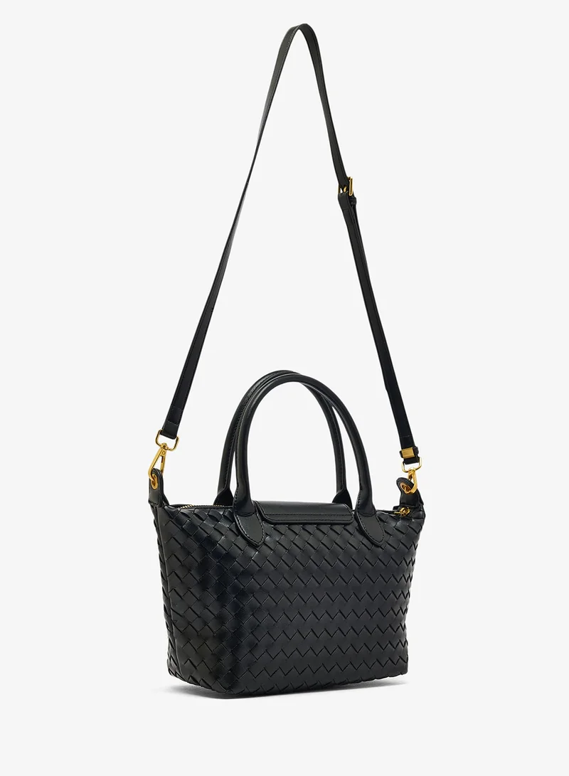 Ella Black Woven Textured Top Handle Medium Clutch With Strap for Women | Best Price UAE