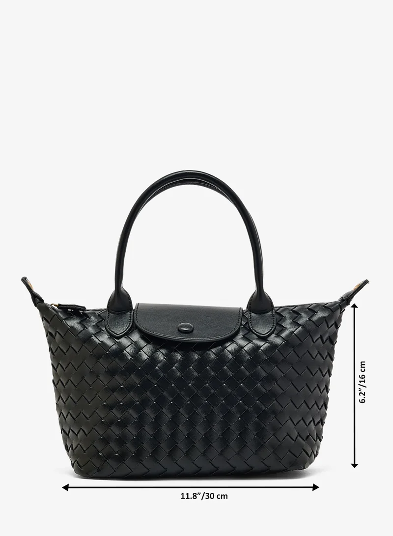 Ella Black Woven Textured Top Handle Medium Clutch With Strap for Women | Best Price UAE