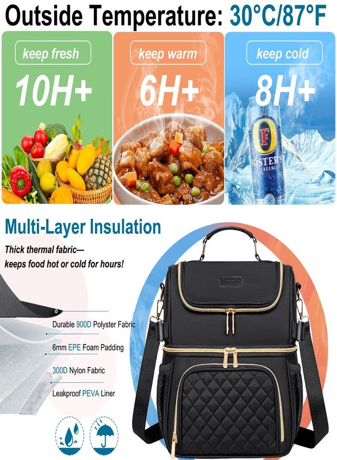Romenrita Lunch Bags for Women,Dual Compartment Lunch Box Lunch Bag for Work,Leakproof Lunch Cooler Large Insulated Lunchbox for Adult for Women Men, Lunchbag for Picnic Beach (Black) - Image 3