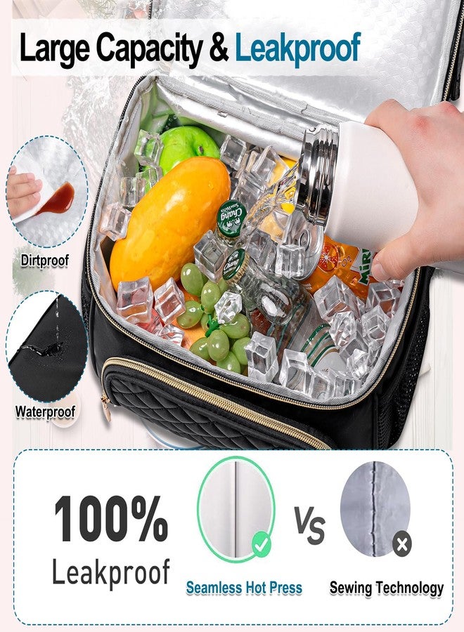 Romenrita Lunch Bags for Women,Dual Compartment Lunch Box Lunch Bag for Work,Leakproof Lunch Cooler Large Insulated Lunchbox for Adult for Women Men, Lunchbag for Picnic Beach (Black) - Image 5