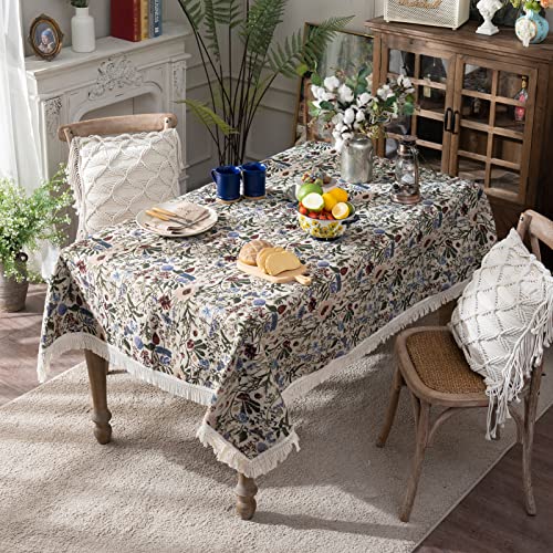 SUTAVIA French Floral Tablecloth Hand-Made Cotton Fabric with Lace Vintage Berry Garden Pattern Tabletop Sofa Cover Blanket for Home Holiday Party Decor (Red Floral, Rectangle, 120"x60") - Image 2