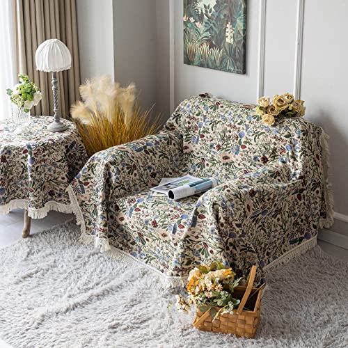 SUTAVIA French Floral Tablecloth Hand-Made Cotton Fabric with Lace Vintage Berry Garden Pattern Tabletop Sofa Cover Blanket for Home Holiday Party Decor (Red Floral, Rectangle, 120"x60") - Image 3