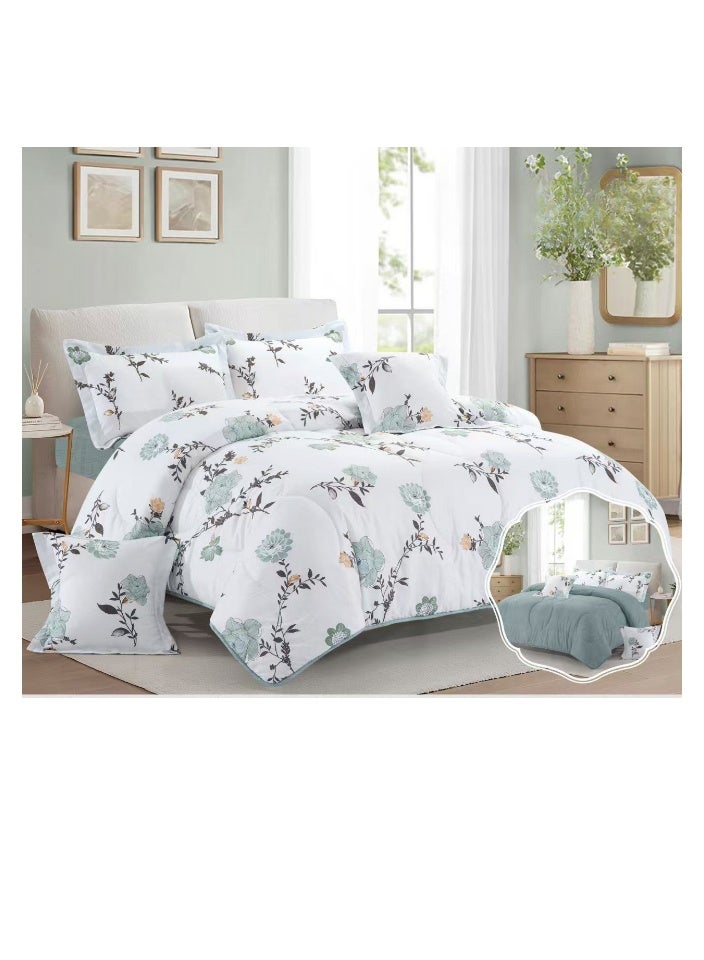 بلو سكاي طقم لحاف نفرين نظام وجهين مفرش مكون من ٦ قطع , لحاف بحشوة ٦ قطع , مايكروفايبر100% لحاف مقاس 260 في 240 سم - Image 1