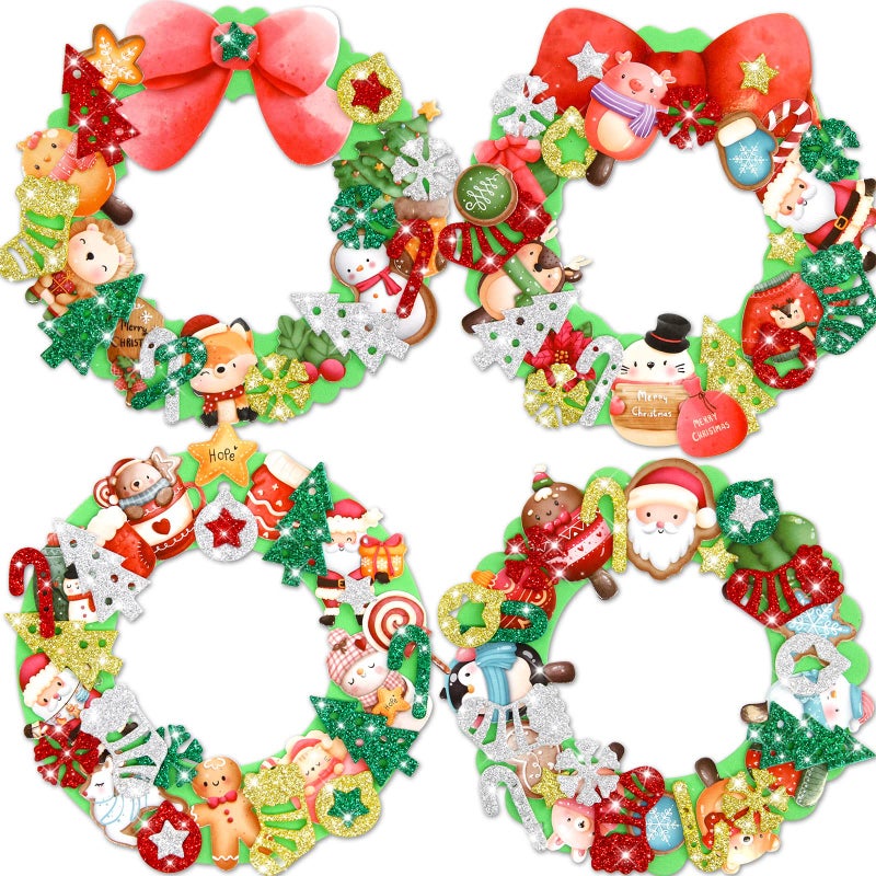 Foam Wreath Craft Kit 16PCS DIY Christmas Ornament Foam Sticker Holiday Activity for Kids Party Decoration Supplies