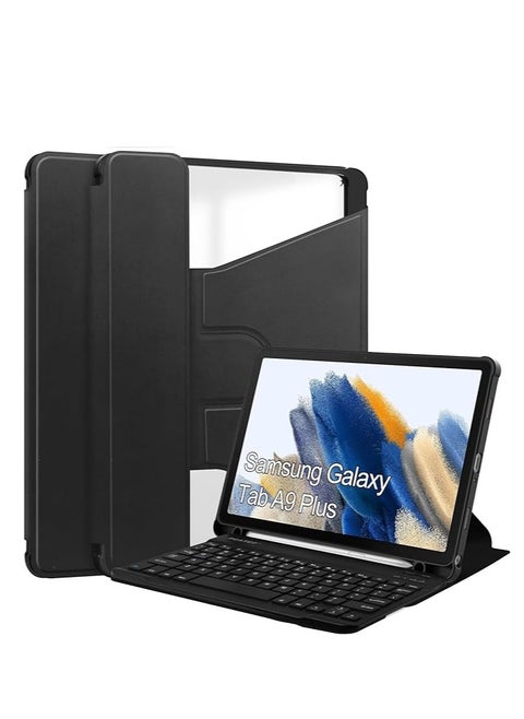 Samsung Galaxy Tab A9 Plus SM-X210/SM-216/SM-X218 Compatible Case with Detachable Wireless Keyboard S Pen Hole for Multiple Angles to View, Soft TPU Cover, Auto Power On/On