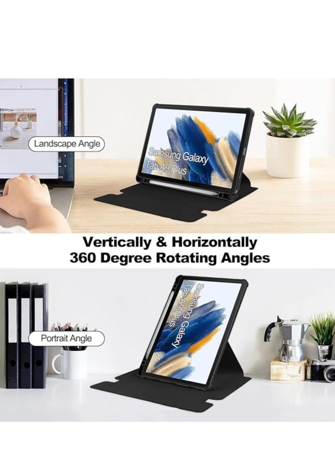 Samsung Galaxy Tab A9 Plus SM-X210/SM-216/SM-X218 Compatible Case with Detachable Wireless Keyboard S Pen Hole for Multiple Angles to View, Soft TPU Cover, Auto Power On/On