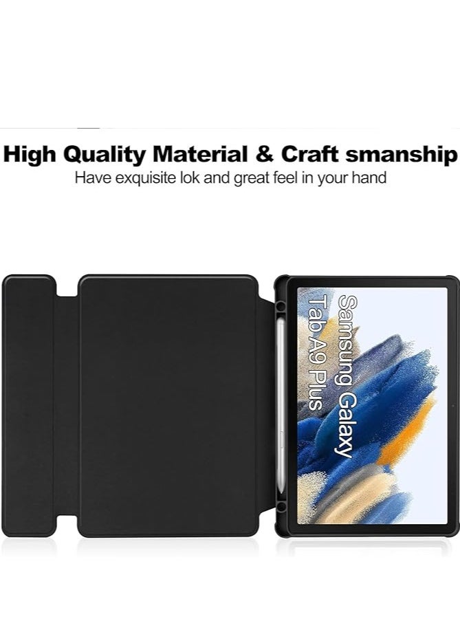 Samsung Galaxy Tab A9 Plus SM-X210/SM-216/SM-X218 Compatible Case with Detachable Wireless Keyboard S Pen Hole for Multiple Angles to View, Soft TPU Cover, Auto Power On/On