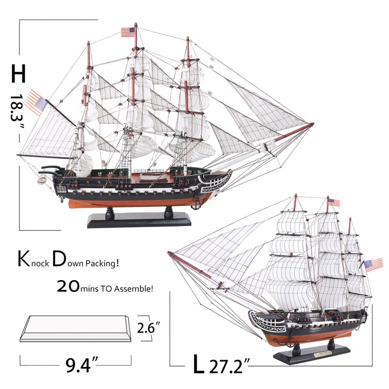 NAUTIMALL USS Constitution Wooden Model Ship 27" Replica Nautical Sailboat Decor - Image 2