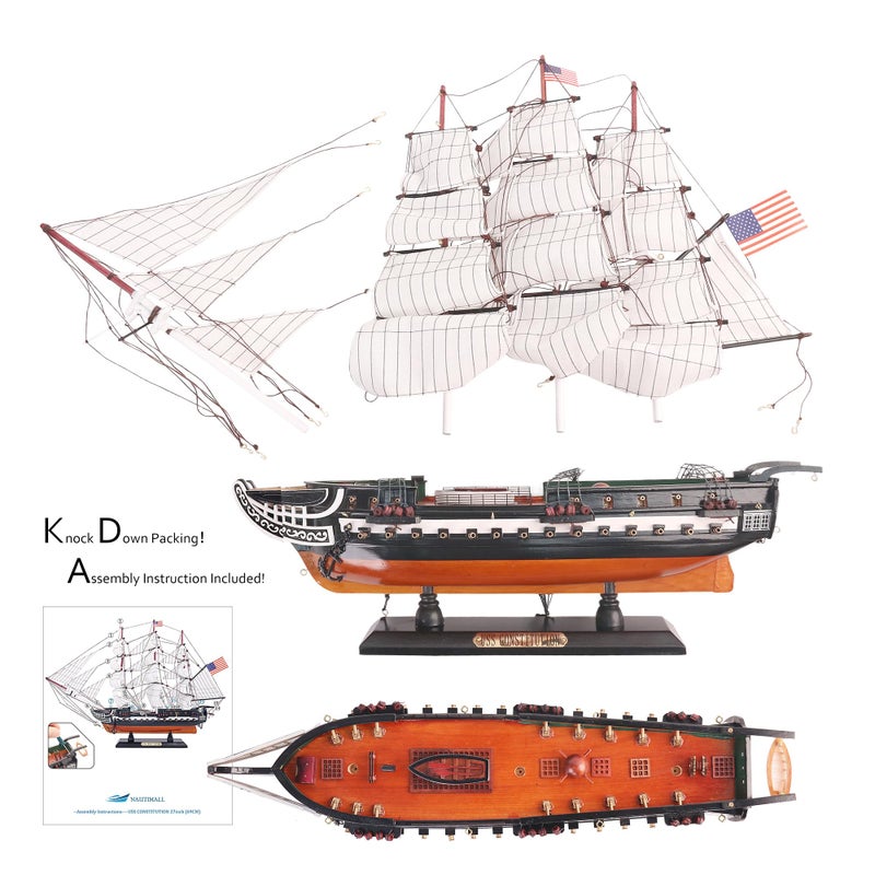 NAUTIMALL USS Constitution Wooden Model Ship 27" Replica Nautical Sailboat Decor - Image 3