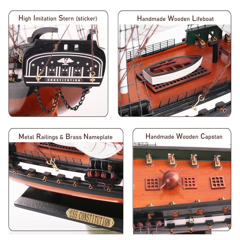 NAUTIMALL USS Constitution Wooden Model Ship 27" Replica Nautical Sailboat Decor - Image 5