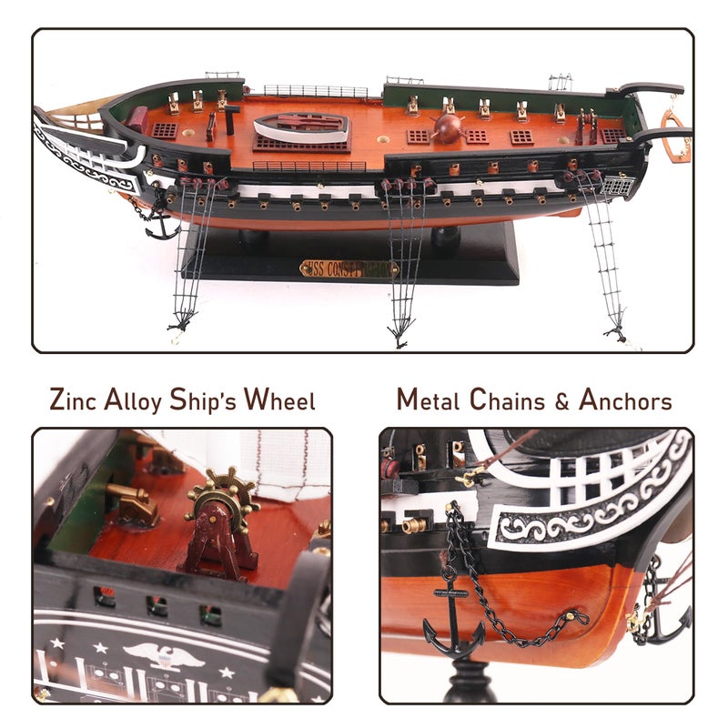 NAUTIMALL USS Constitution Wooden Model Ship 27" Replica Nautical Sailboat Decor - Image 4
