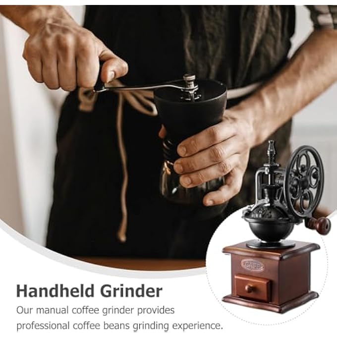 Bukela Manual Coffee Grinder Vintage Style Wooden Hand Coffees Grinder Antique Cast Ceramic Roller Classic French Press Coffees Mill Hand Crank Coffee Grinders For Decoration Gift - Image 2