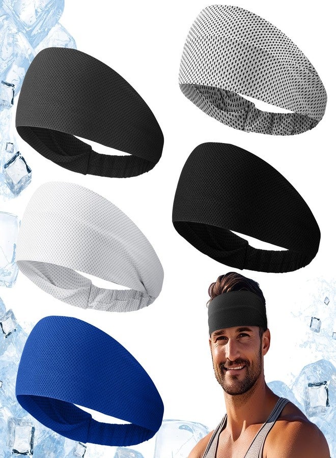 Jeere 5pcs Summer Cooling Headbands for Men Stretchy Workout Sports Sweatbands Absorb Chill Cool Hairband for Hot Weather Running Golf Athletic - Image 1
