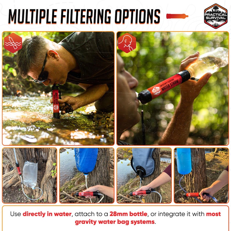 Practical Survival 5 High-Capacity Emergency Water Straws â€“ Lightweight, Reusable, 1800-gallon Filters for Camping, Hiking, Travel, Biking, Survival, and Emergencies. No Expiration Date, Perfect for preparedness - Image 3