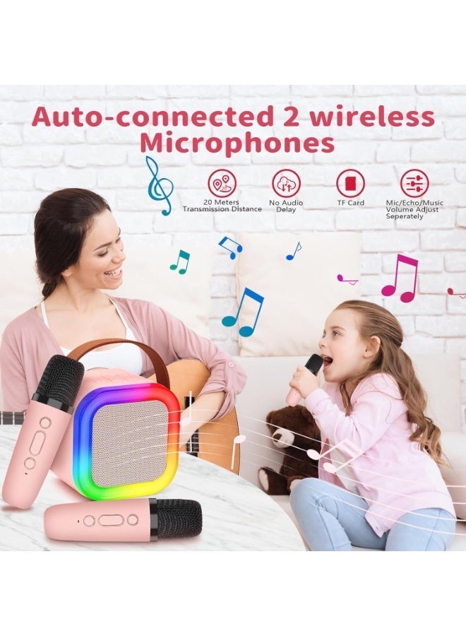 BDT Portable Wireless Bluetooth Karaoke Speaker with 2 Wireless Microphones, Mini Rechargeable Speaker for Kids & Adults, Party, Home, Outdoor & Travel, K22, Pink - Image 3