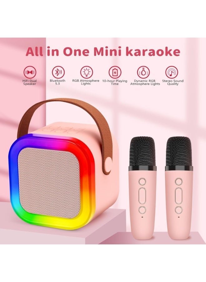 BDT Portable Wireless Bluetooth Karaoke Speaker with 2 Wireless Microphones, Mini Rechargeable Speaker for Kids & Adults, Party, Home, Outdoor & Travel, K22, Pink - Image 4
