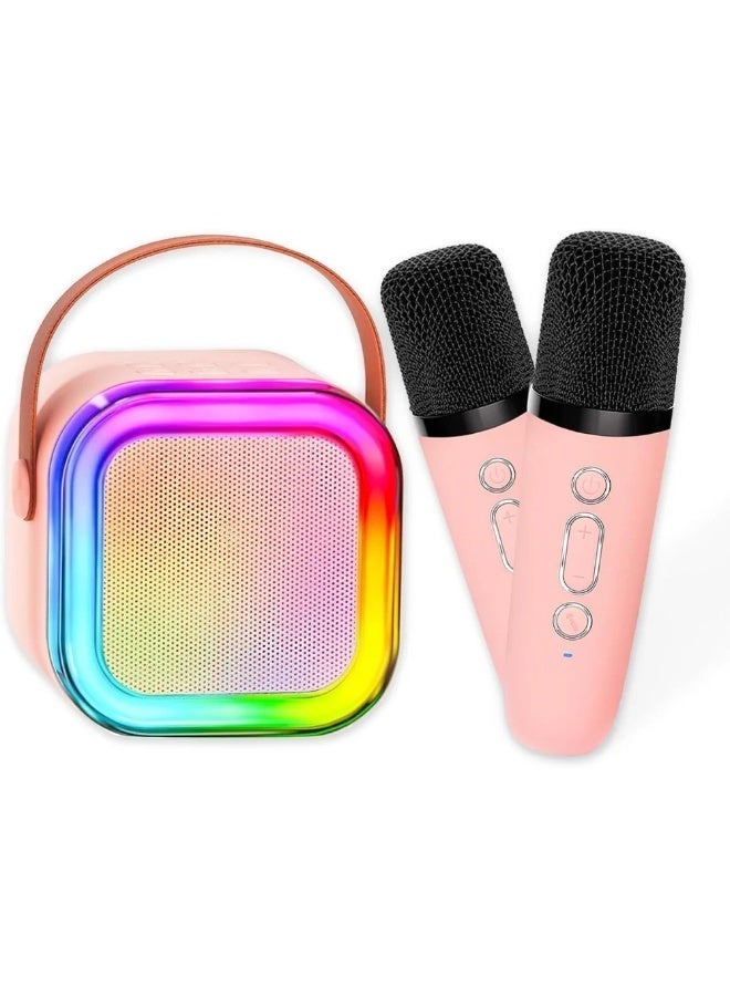 BDT Portable Wireless Bluetooth Karaoke Speaker with 2 Wireless Microphones, Mini Rechargeable Speaker for Kids & Adults, Party, Home, Outdoor & Travel, K22, Pink - Image 2