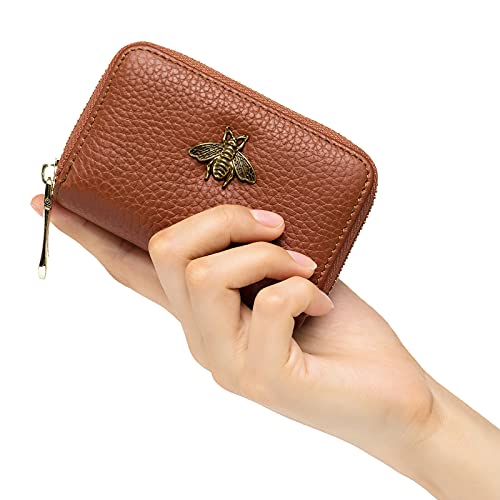 imeetu RFID Credit Card Holder, Small Leather Zipper Card Case Wallet for Women (Lite,Brown) - Image 2