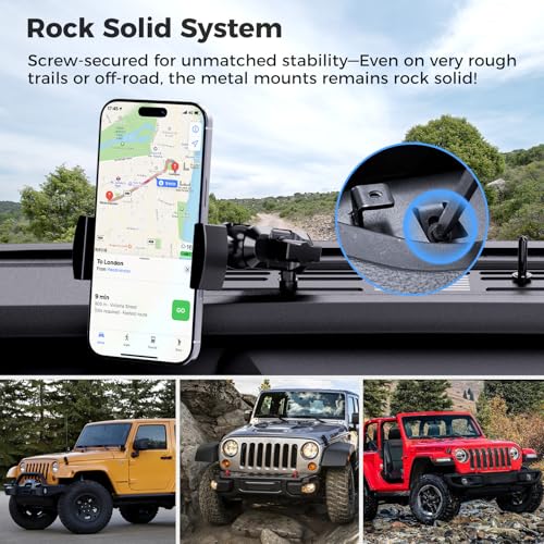 DIAMOOKY Upgraded Metal Phone Mount for Jeep Wrangler JL JLU 2018-2023 & Gladiator JT 2020-2023 Accessories, Dash Phone Holder No-Drill Factory Bolt Rock-Solid with Duck Mounts (Not for 4xe & 2024+) - Image 3
