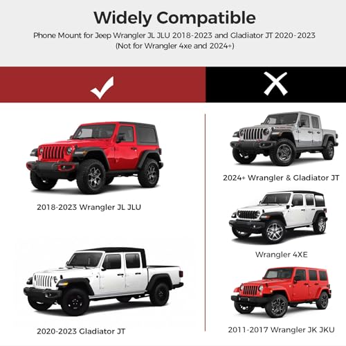 DIAMOOKY Upgraded Metal Phone Mount for Jeep Wrangler JL JLU 2018-2023 & Gladiator JT 2020-2023 Accessories, Dash Phone Holder No-Drill Factory Bolt Rock-Solid with Duck Mounts (Not for 4xe & 2024+) - Image 2