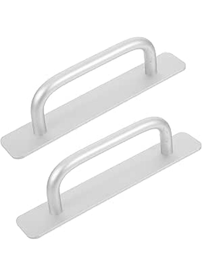 Self Adhesive Aluminum Sliding Door Pull Handles 148mm Silver No Drill Installation 2 Pack - Image 1