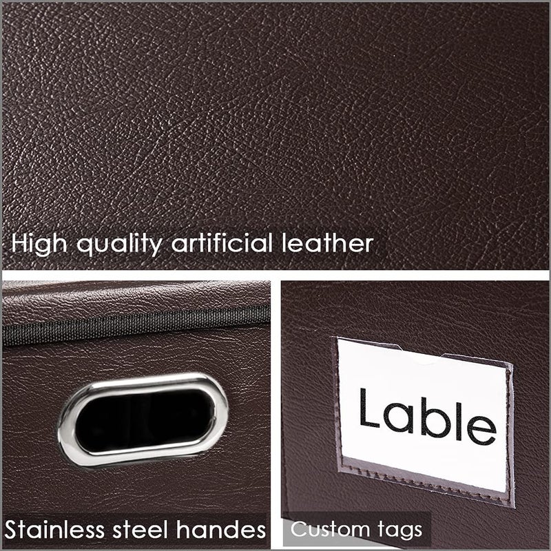 PRANDOM Collapsible Storage Bins with Lids [3-Pack] Leather Fabric Foldable Storage Boxes Organizer Containers Baskets Cube with Cover for Bedroom Closet Office Nursery Brown (14.9x10.8x10) - Image 4