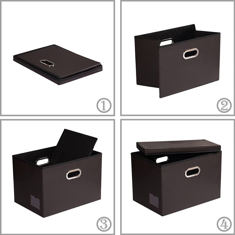 PRANDOM Collapsible Storage Bins with Lids [3-Pack] Leather Fabric Foldable Storage Boxes Organizer Containers Baskets Cube with Cover for Bedroom Closet Office Nursery Brown (14.9x10.8x10) - Image 5