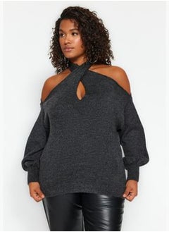 trendyol Anthracite Window/Cut Out Detailed Knitwear Sweater TBBAW24AN00087  - Image 3