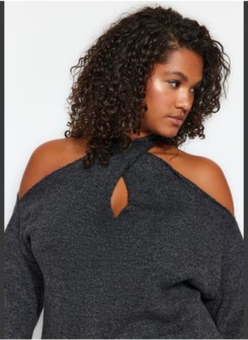 trendyol Anthracite Window/Cut Out Detailed Knitwear Sweater TBBAW24AN00087  - Image 2