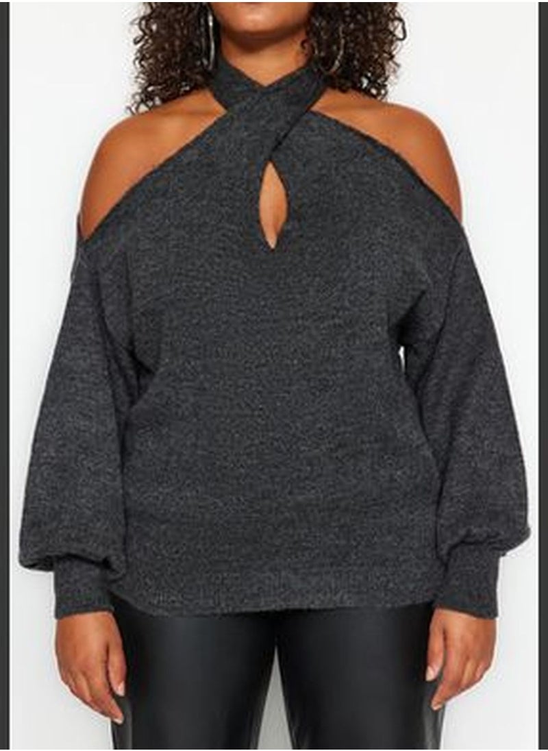 trendyol Anthracite Window/Cut Out Detailed Knitwear Sweater TBBAW24AN00087  - Image 5