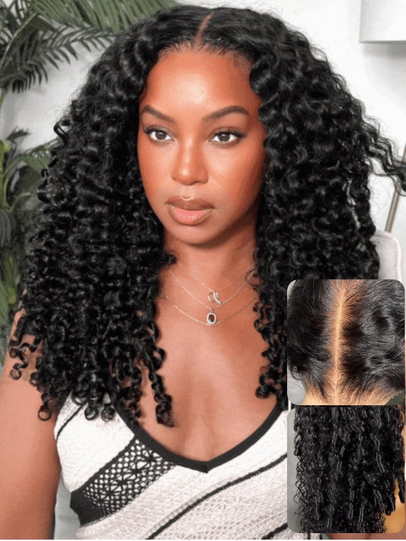 UNICE Curly Human Hair Wig with Finger Coil Ends Bye Bye Knots 7x5 Lace Glueless Wigs Human Hair Pre Plucked Pre Cut Bleached Knots Natural Hairline 150% Density 18 inch - Image 1