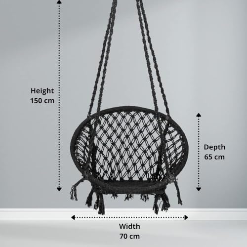 Swingzy Swing for Adults/Cotton Round Swing for Adults/Jhula for Adults/Perfect Round-Shaped Swing Chair/Swing for Balcony (Black, Without Accessories) - Image 2