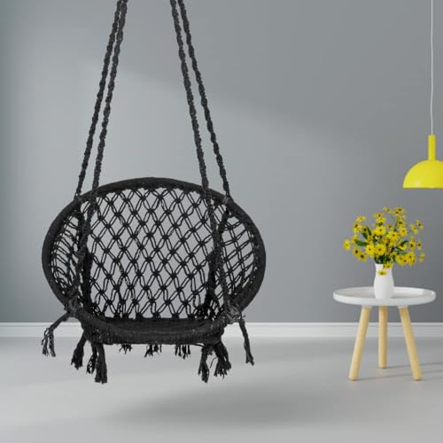 Swingzy Swing for Adults/Cotton Round Swing for Adults/Jhula for Adults/Perfect Round-Shaped Swing Chair/Swing for Balcony (Black, Without Accessories) - Image 1